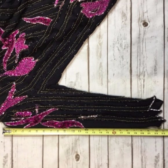 Vintage Art To Wear Sequin Beaded Black Pink Top - Picture 5 of 8